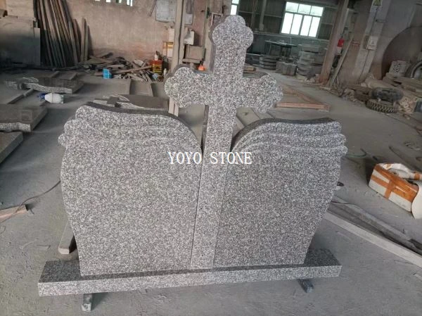 G664 Granite Cross Wave Trefoil Headstone