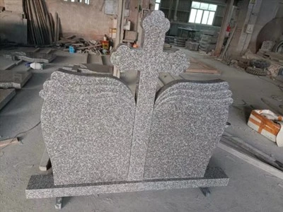 G664 Granite Cross Wave Trefoil Headstone