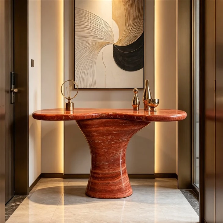 Red Travertine Console Table