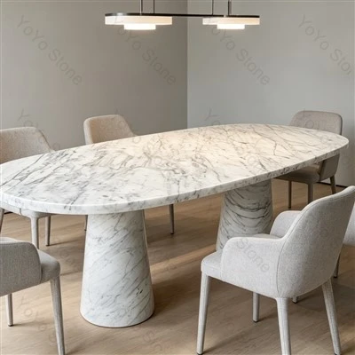 Oval White Marble Table