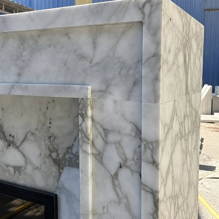 Modern White Marble Fireplace details