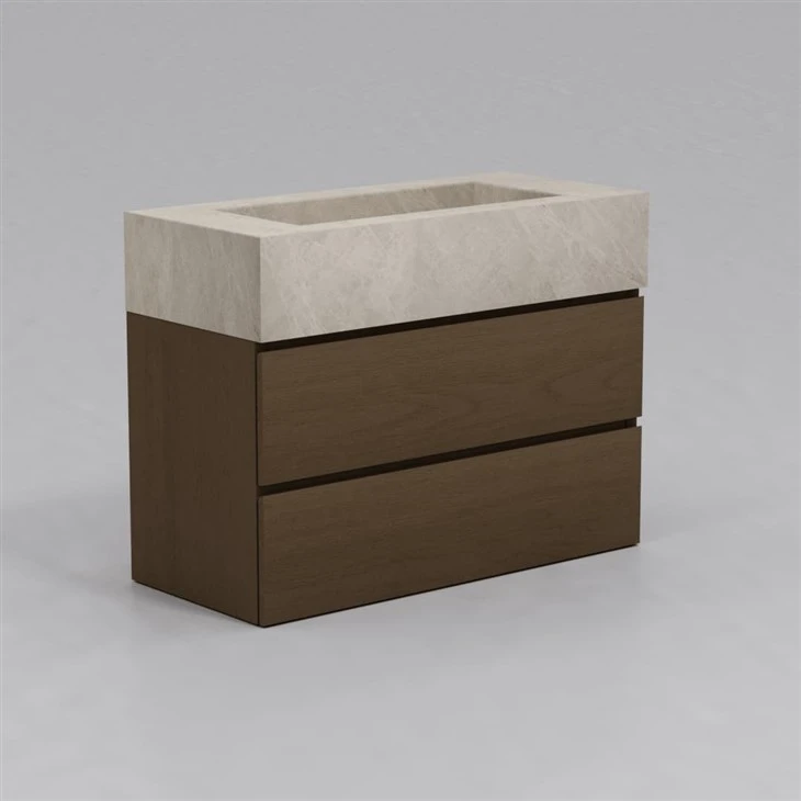 Grey Beige Marble Sink with Wood Body
