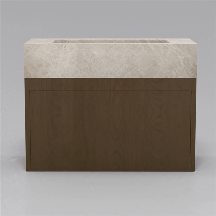 Grey Beige Marble Sink with Wood Body Back