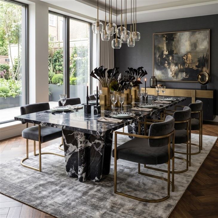 marble dining table with black legs