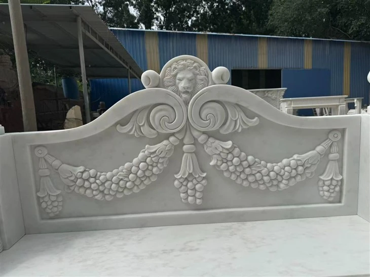 Handcarved White Marble Garden Bench