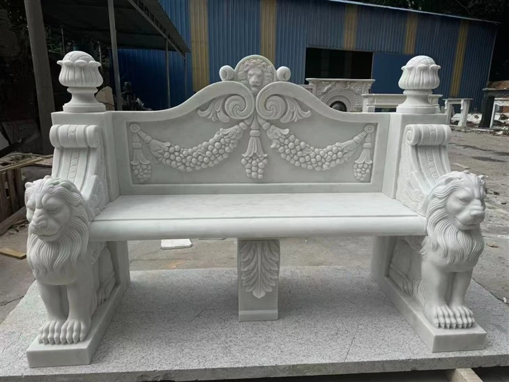 Outdoor Garden White Marble Bench
