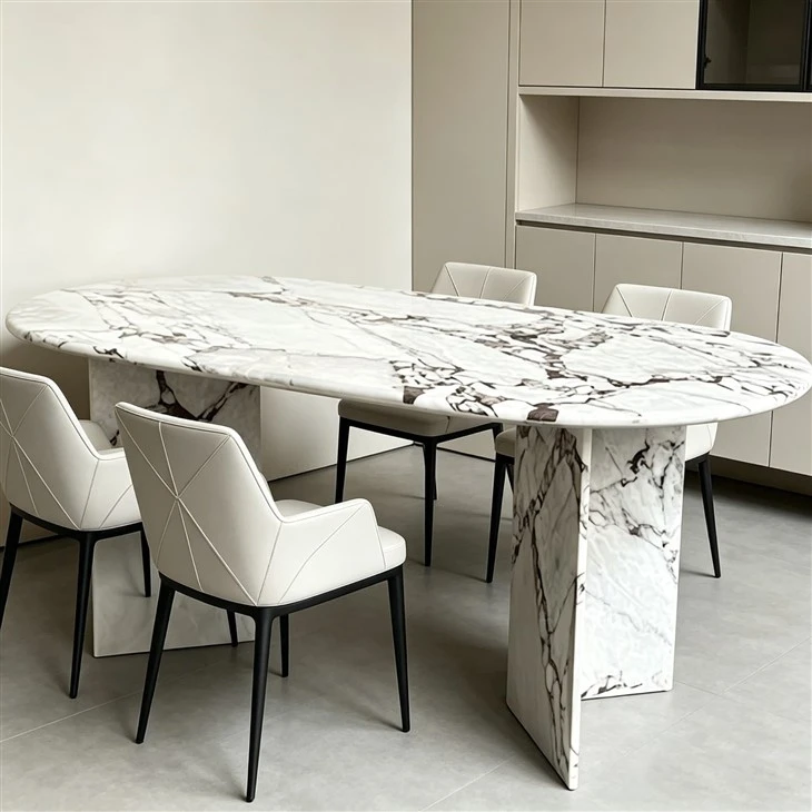 white marble oval table