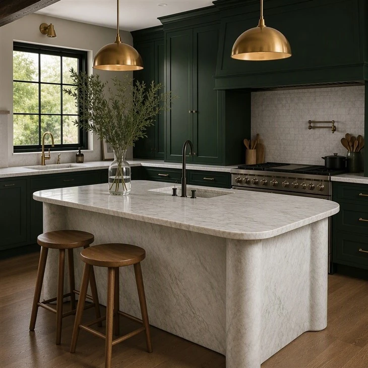 01_jinghu-chunxiao-white-marble-kitchen-island-forest-green-square