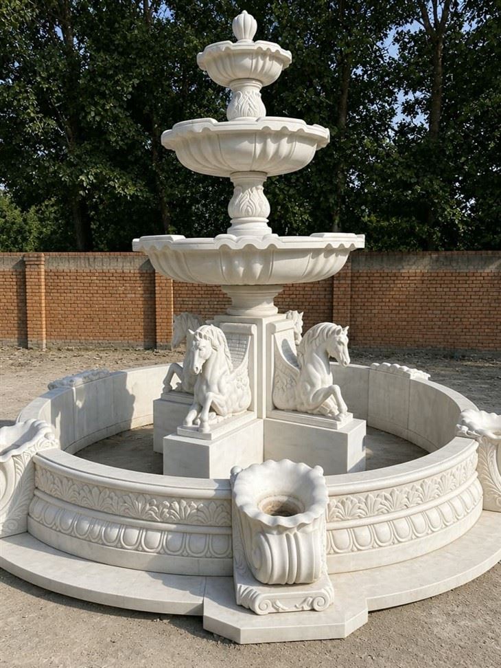 hand carved white marble fountain